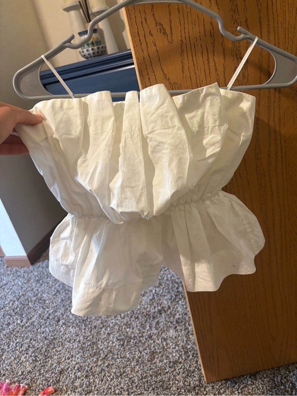 Anthropologie White Smocked Ruffle strapless Top
